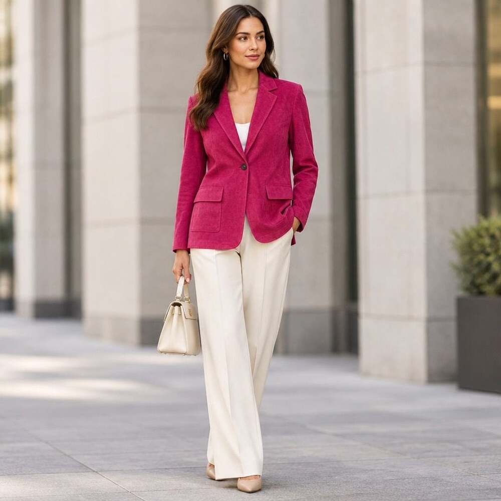 Jodifl Faux Suede Blazer Size S Pink Long Sleeve Notch Lapel Pocket